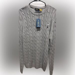 Brand new men’s large polo gray with black crest knit sweater with tags
